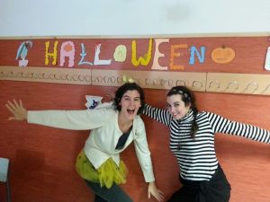 My co-worker Elle and I all pumped up for Halloween at high school! 